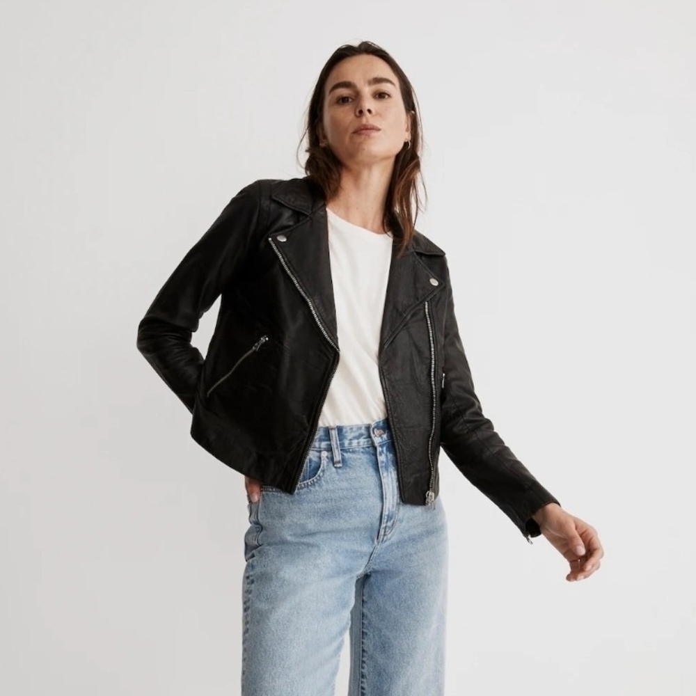 Madewell Black Leather Moto Jacket Asymmetrical Zipper